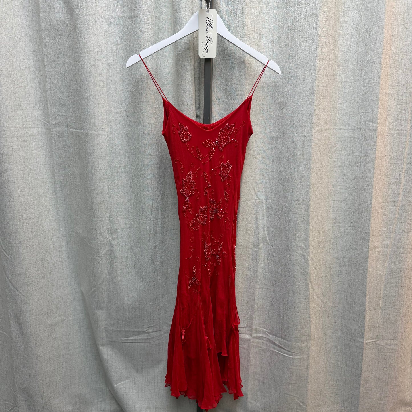 Red 100% Silk Beaded Maxi Dress