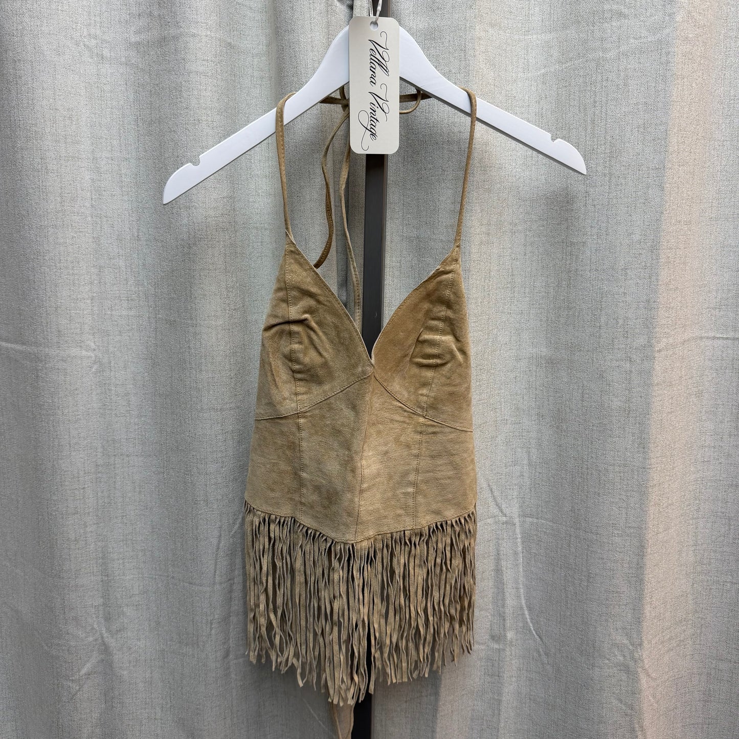 Morgan De Toi Tan Suede Fringe Halter Top