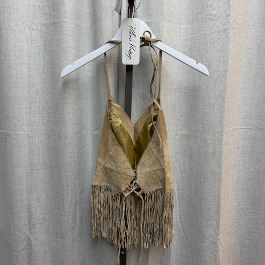 Morgan De Toi Tan Suede Fringe Halter Top