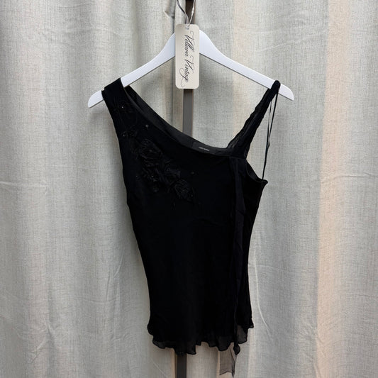 Black Asymmetrical Top with Leaf Appliqué
