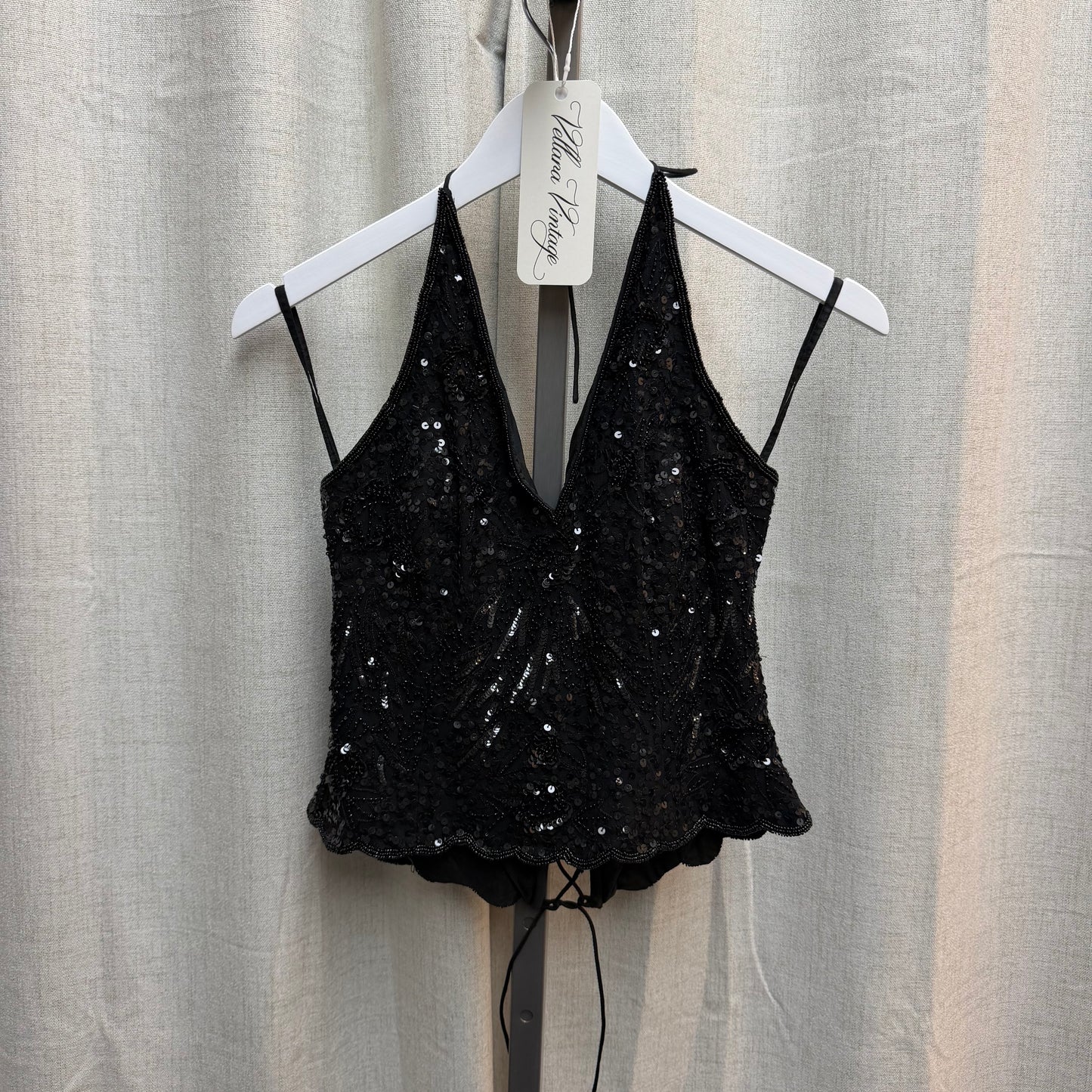 Black Beaded Halter Top