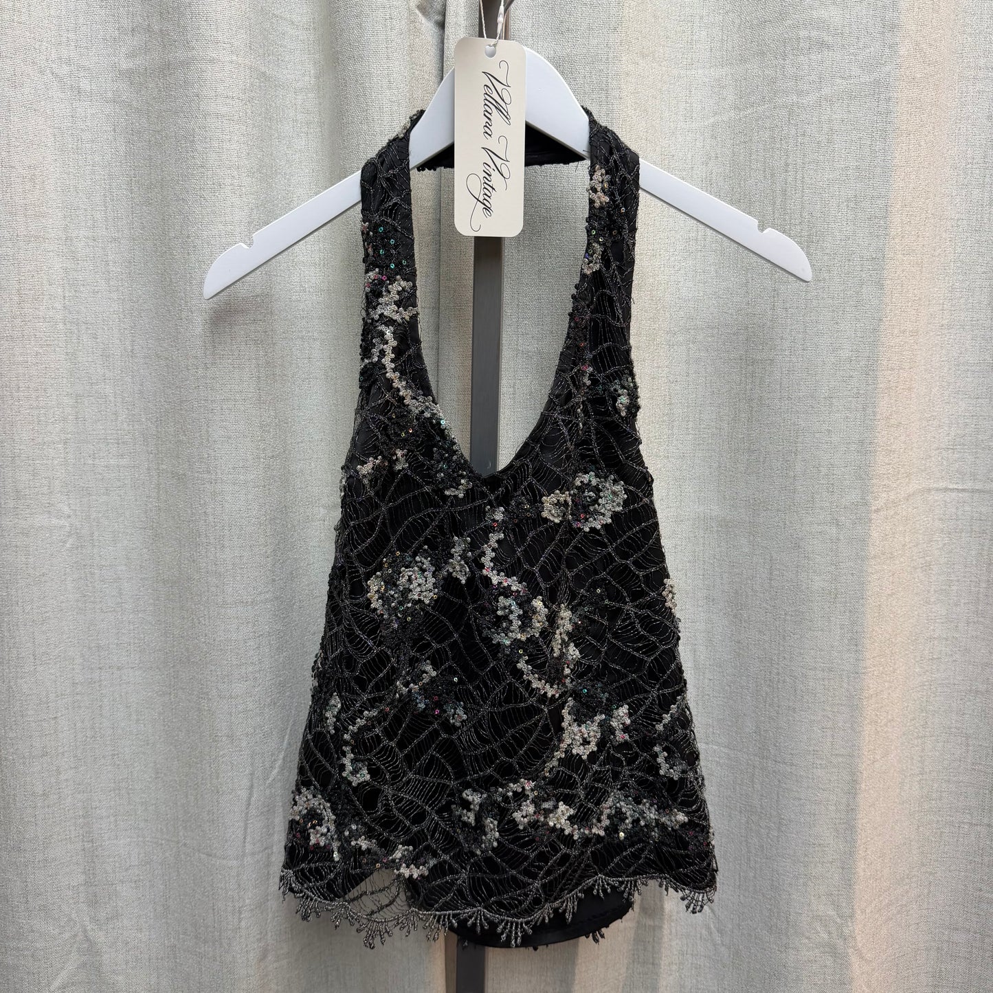 Black Beaded Spiderweb Halter Top