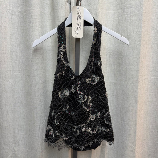 Black Beaded Spiderweb Halter Top