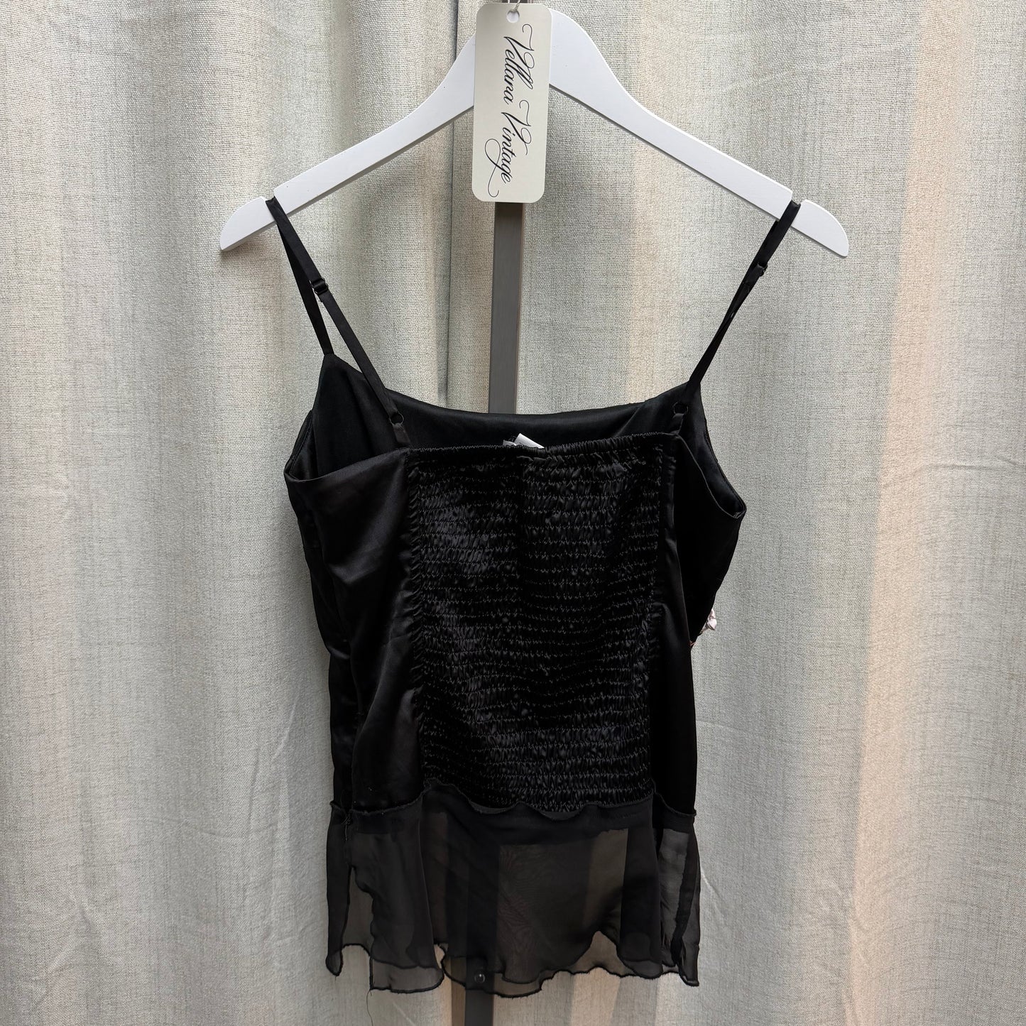 Black Mesh Top w/ Baby Pink Floral Applique