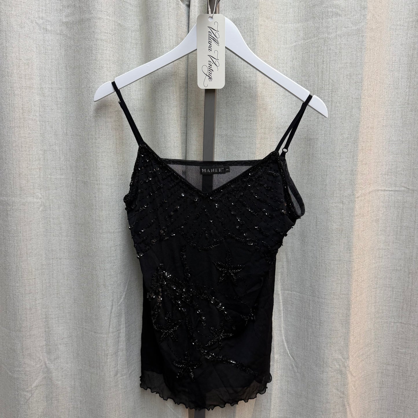 Black Beaded Cami with Lettuce Hem