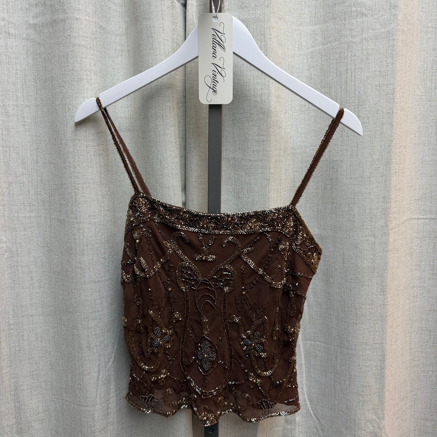 Brown Beaded 100% Silk Cami