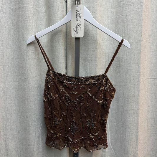 Brown Beaded 100% Silk Cami