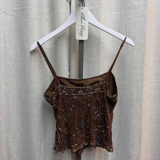 Brown Beaded 100% Silk Cami