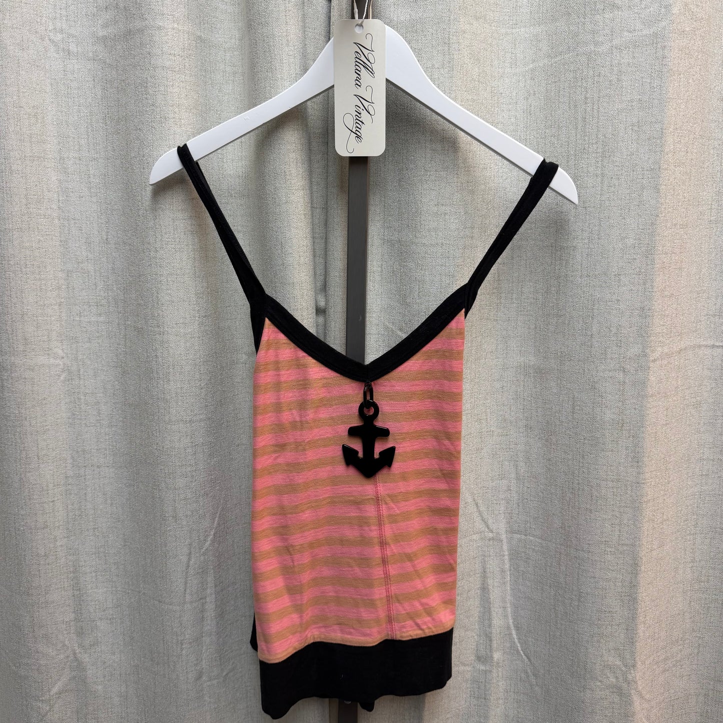 Sonia Rykiel Pink & Black Striped Anchor Charm Top