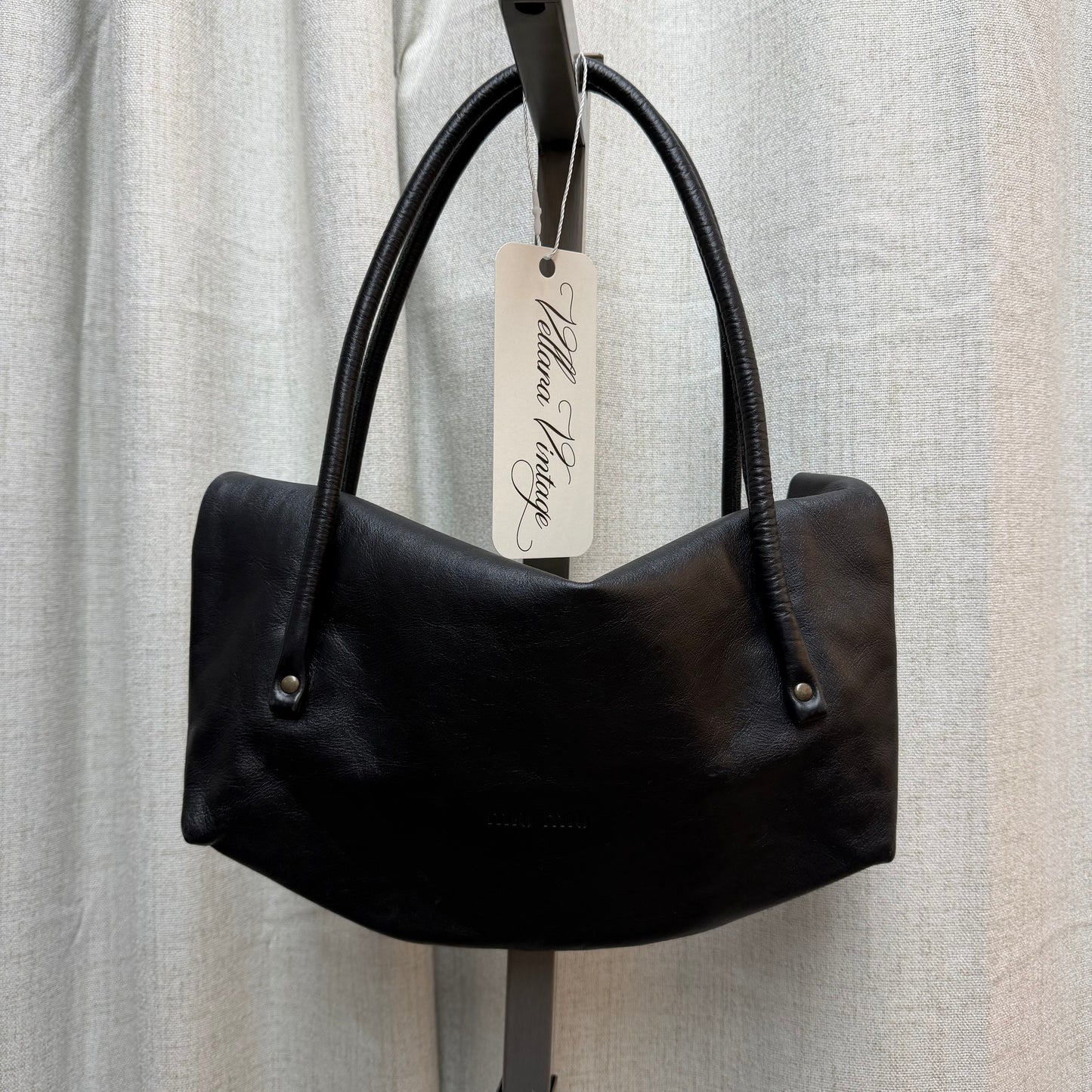 Miu Miu Black Leather Bow Shoulder Bag w/ Wallet Attached
