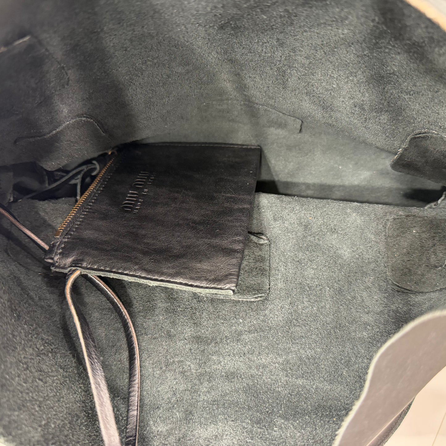 Miu Miu Black Leather Bow Shoulder Bag w/ Wallet Attached