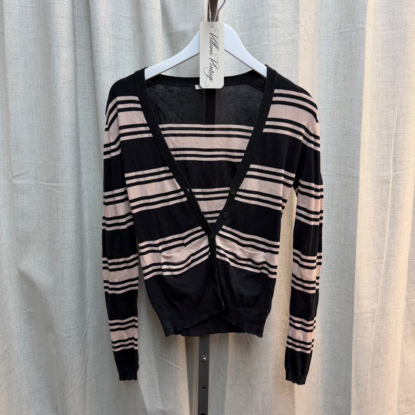 Miu Miu Black & Pink Striped Top and Cardigan Set