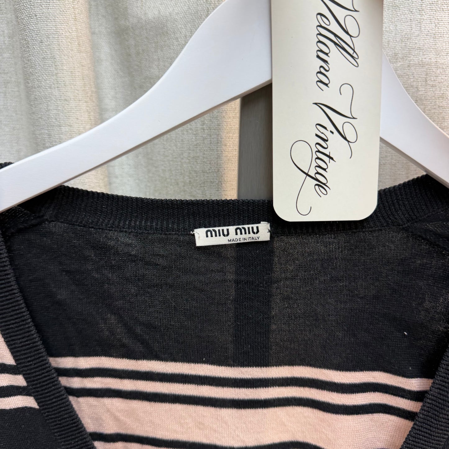 Miu Miu Black & Pink Striped Top and Cardigan Set