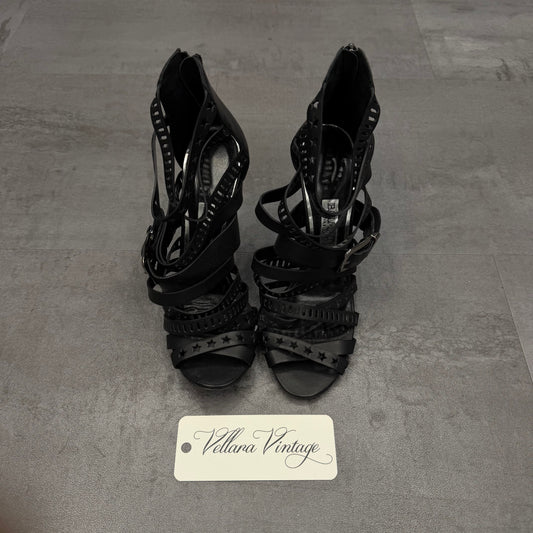 Balmain Black Leather Strappy Heels w/ Buckle