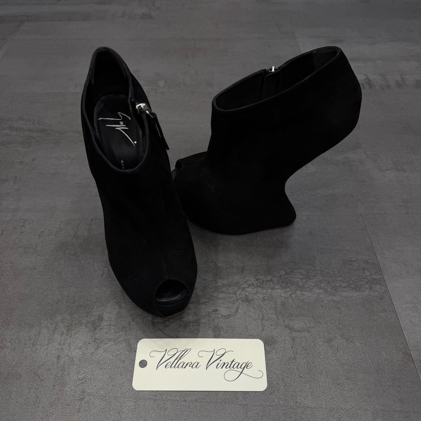 Giuseppe Zanotti Heelless Black Suede Platform Booties