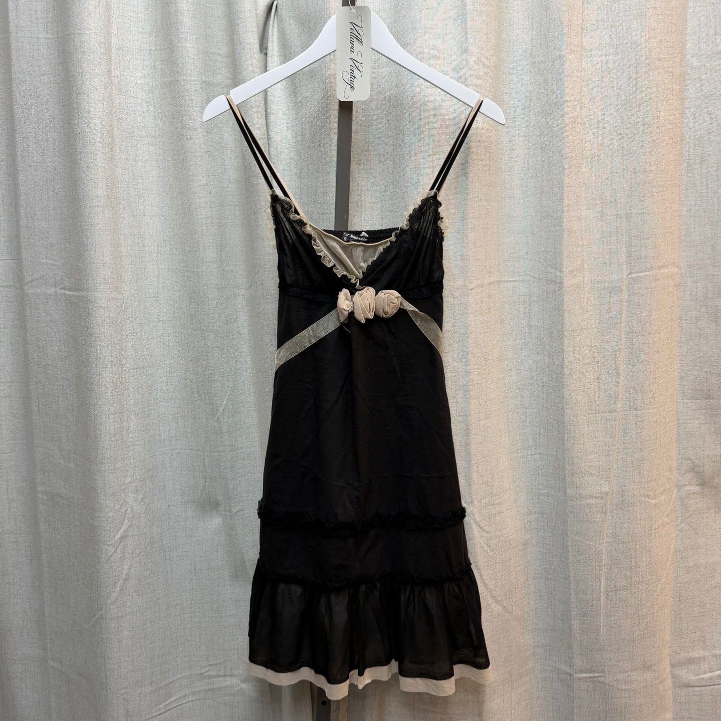 Black & Beige Floral Ribbon Mini Dress