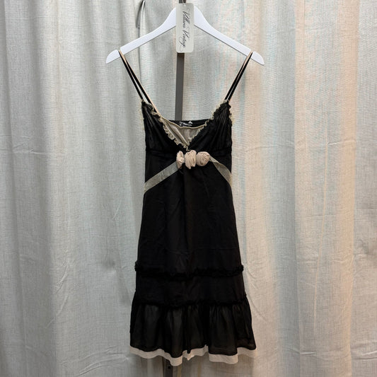 Black & Beige Floral Ribbon Mini Dress