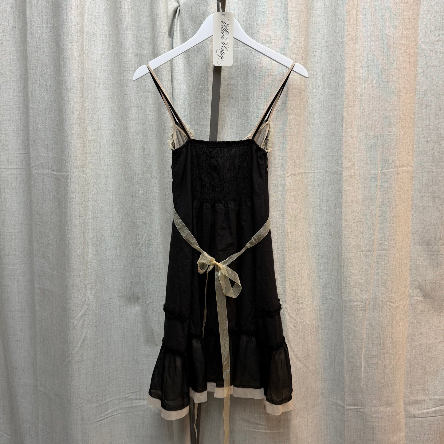 Black & Beige Floral Ribbon Mini Dress