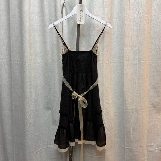 Black & Beige Floral Ribbon Mini Dress
