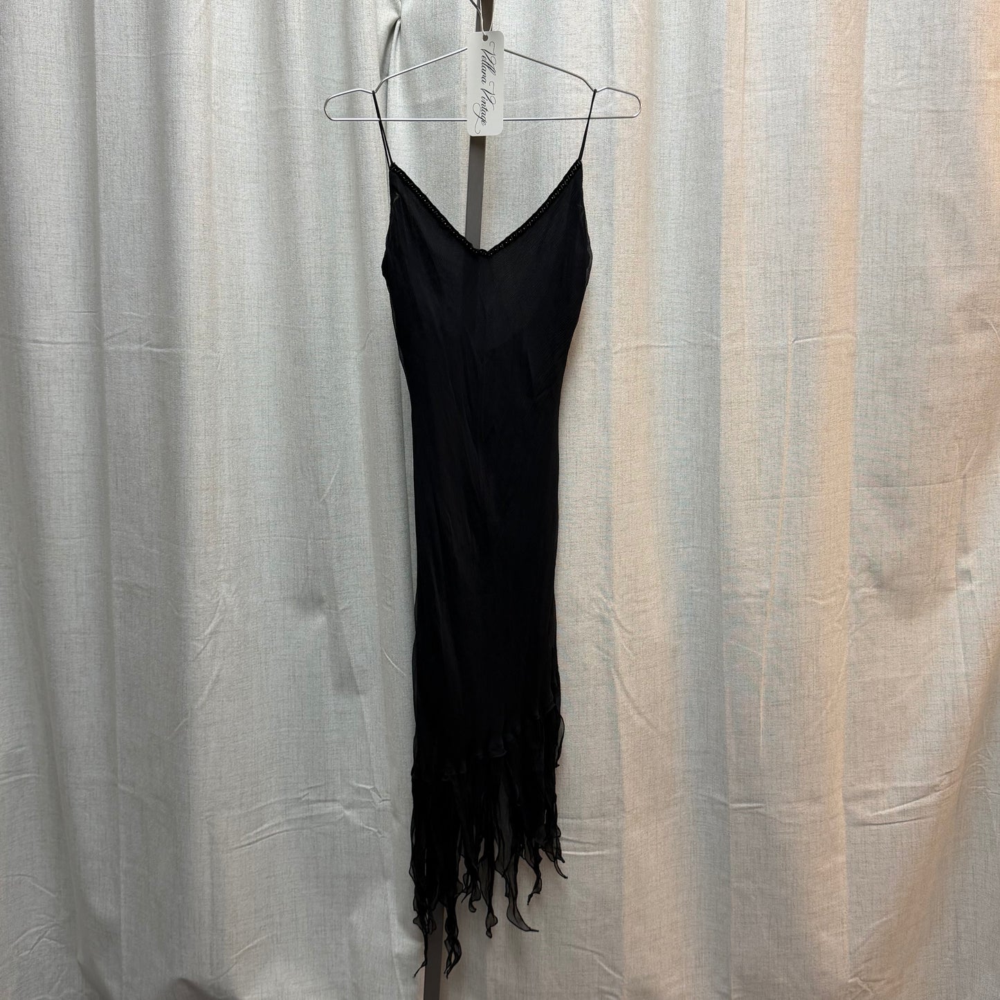 Black 100% Silk Backless Midi Dress