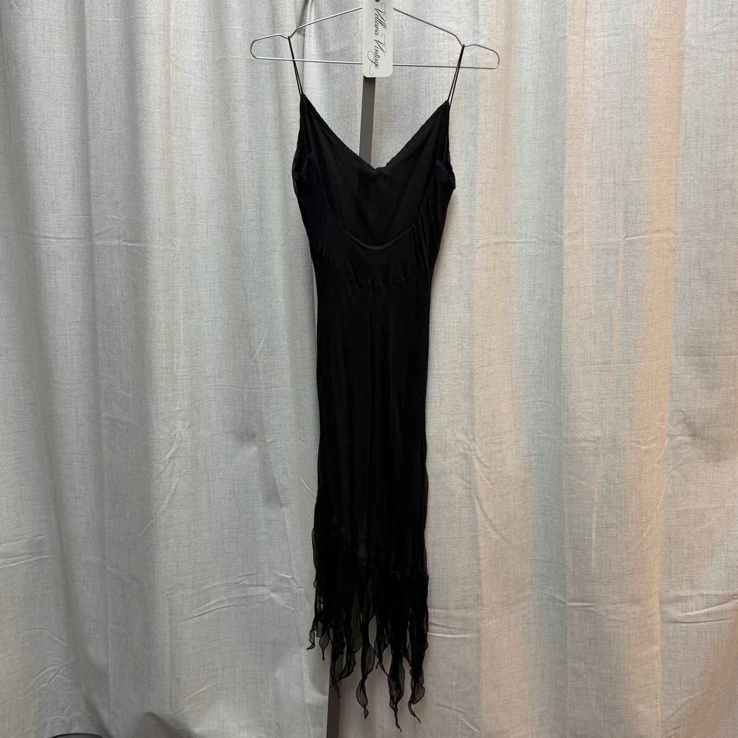 Black 100% Silk Backless Midi Dress