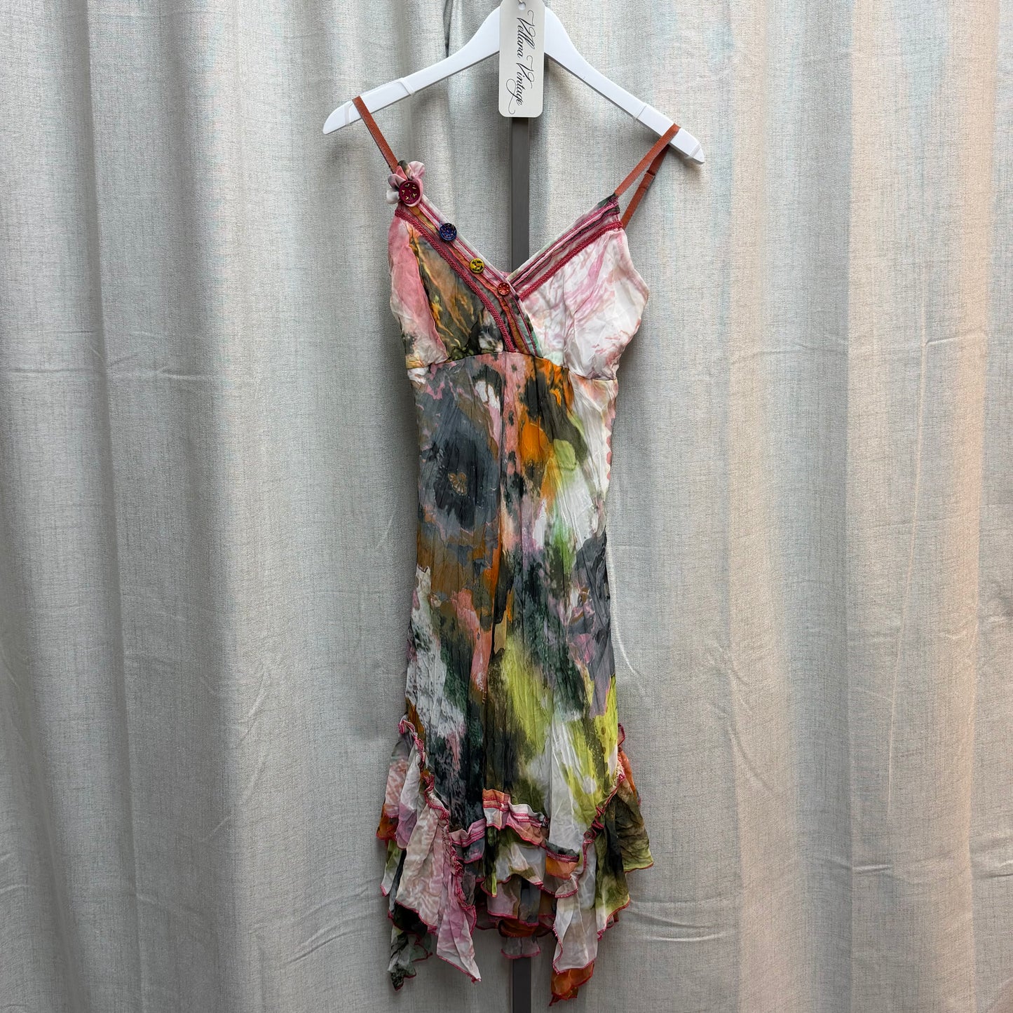 Watercolor Floral Print Midi Dress w/ Buttons