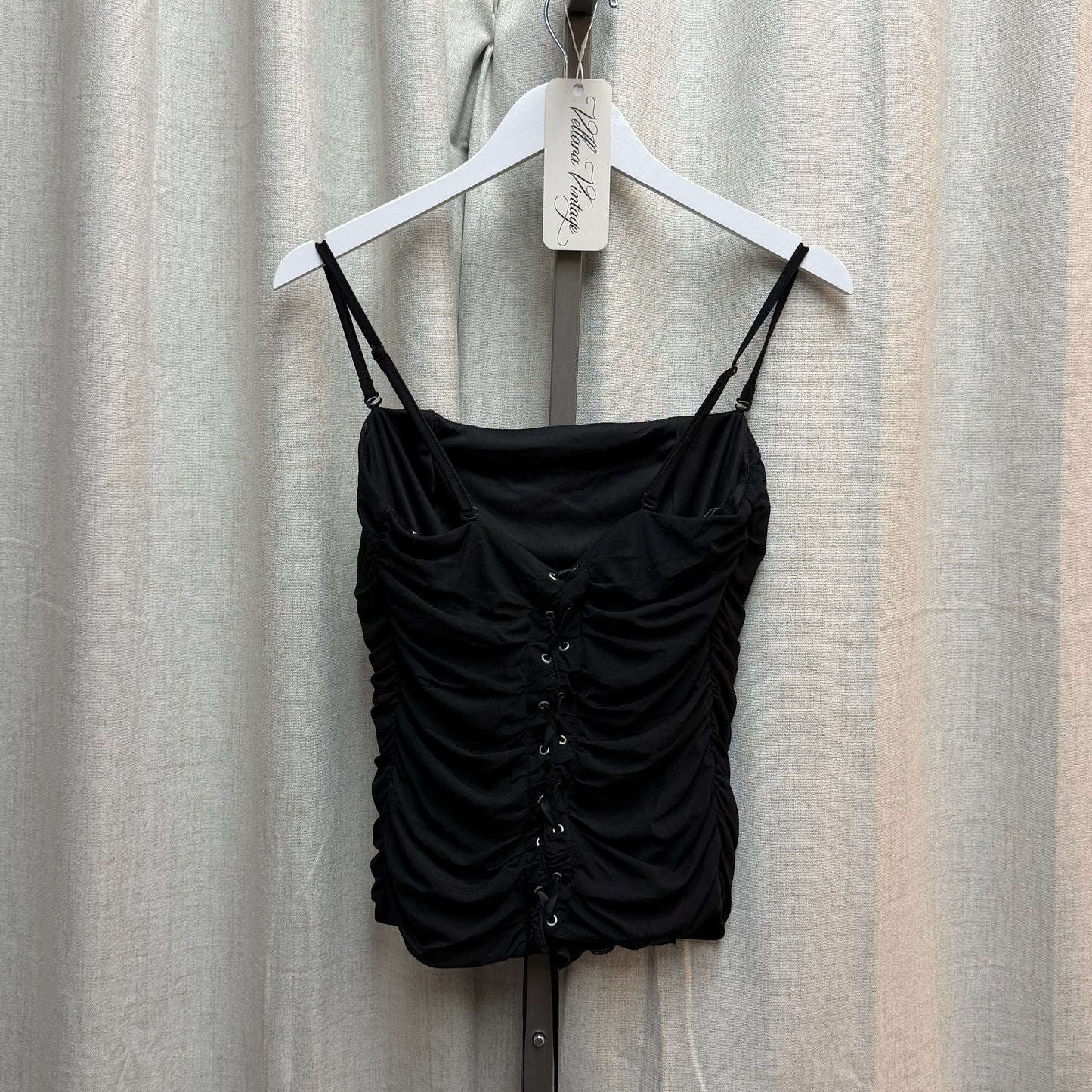 Morgan de Toi Black Ruffle Lace-up Camisole