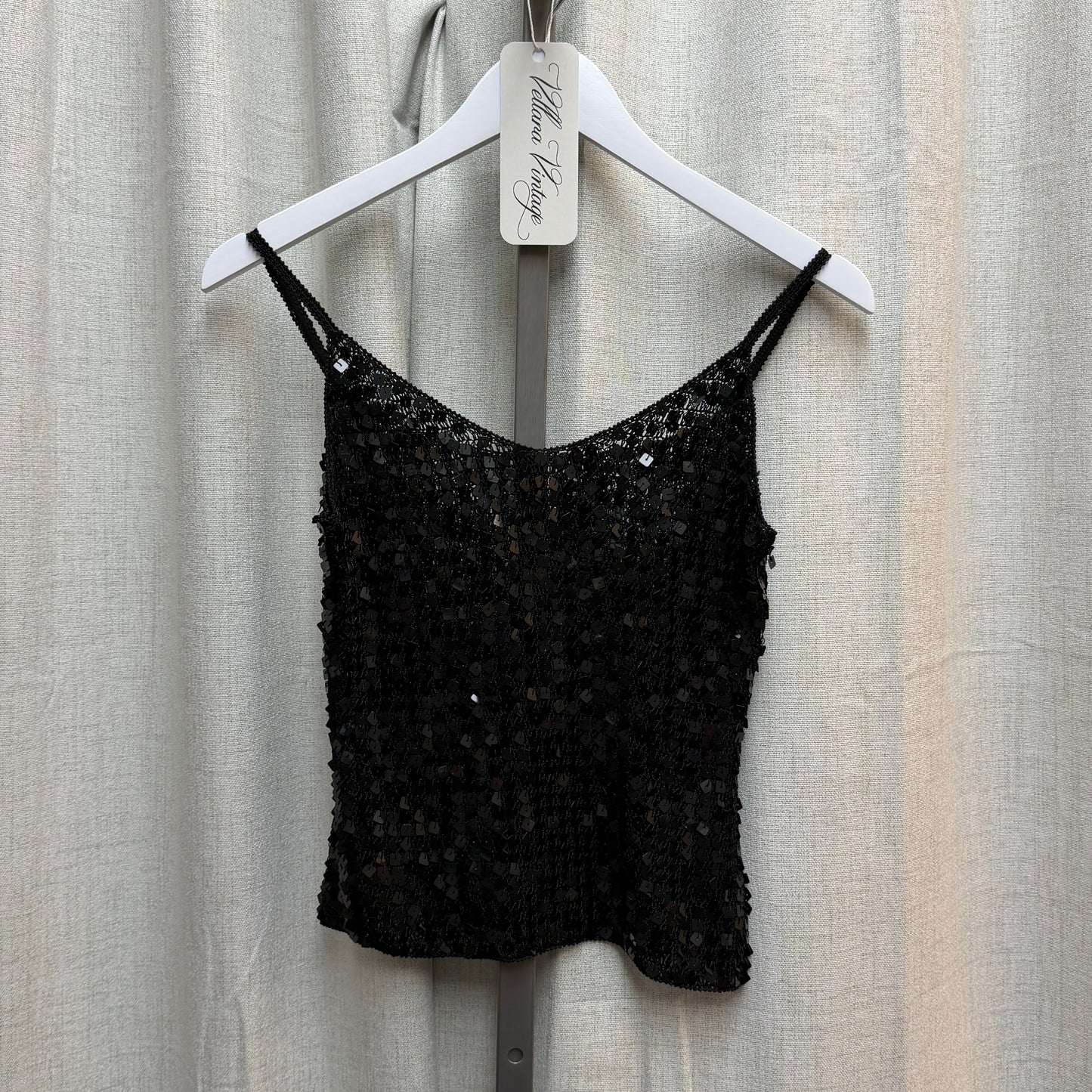 Black Sequin Crochet Top
