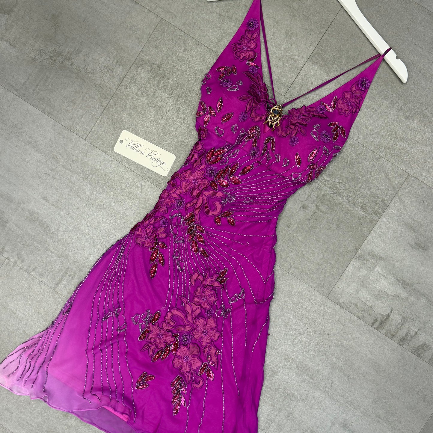 Magenta Backless Beaded Midi Dress