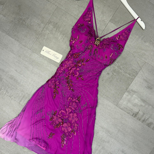 Magenta Backless Beaded Midi Dress