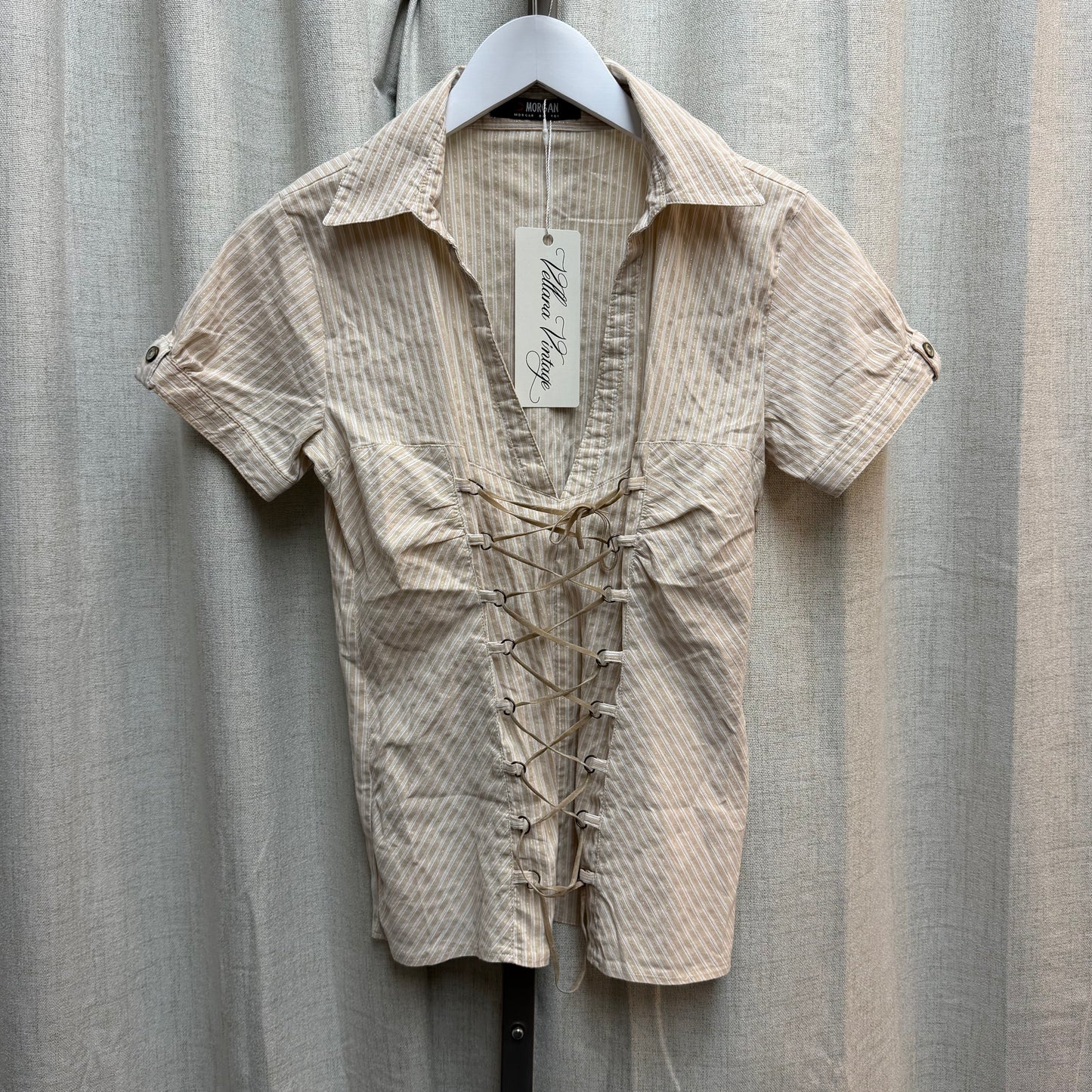 Morgan de Toi Striped Beige Lace-up Shirt