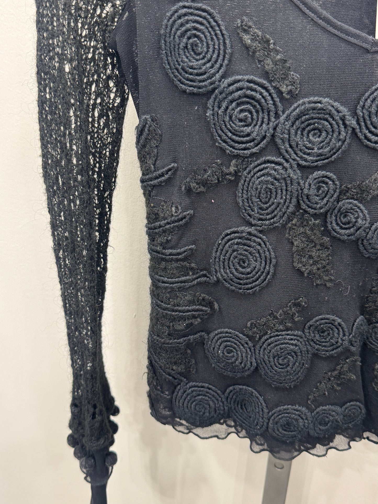 Vintage Italian Lace Rosette Mesh Sheer Long Sleeve
