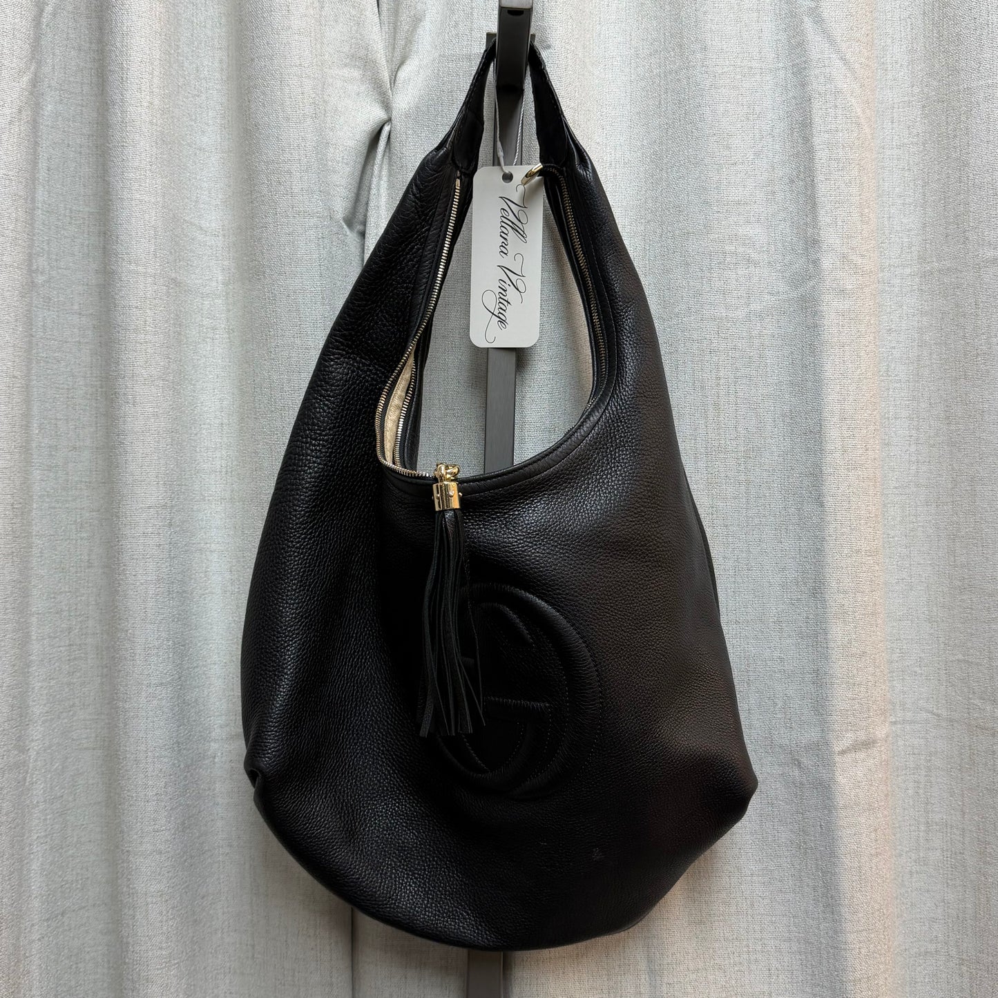 Gucci XL Soho Black Leather Hobo Bag with Tassel