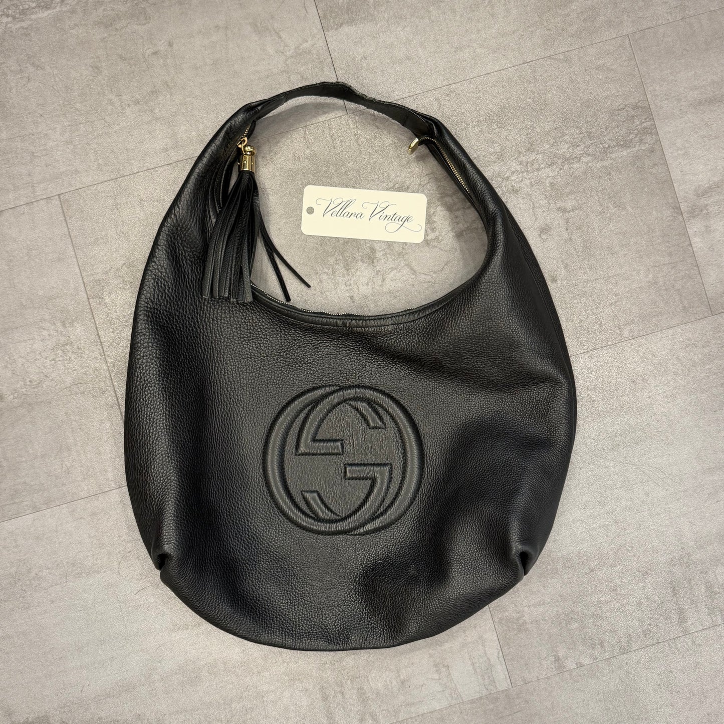 Gucci XL Soho Black Leather Hobo Bag with Tassel