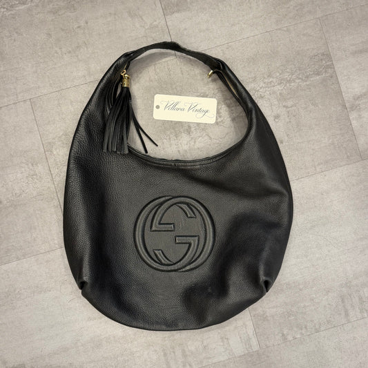 Gucci XL Soho Black Leather Hobo Bag with Tassel
