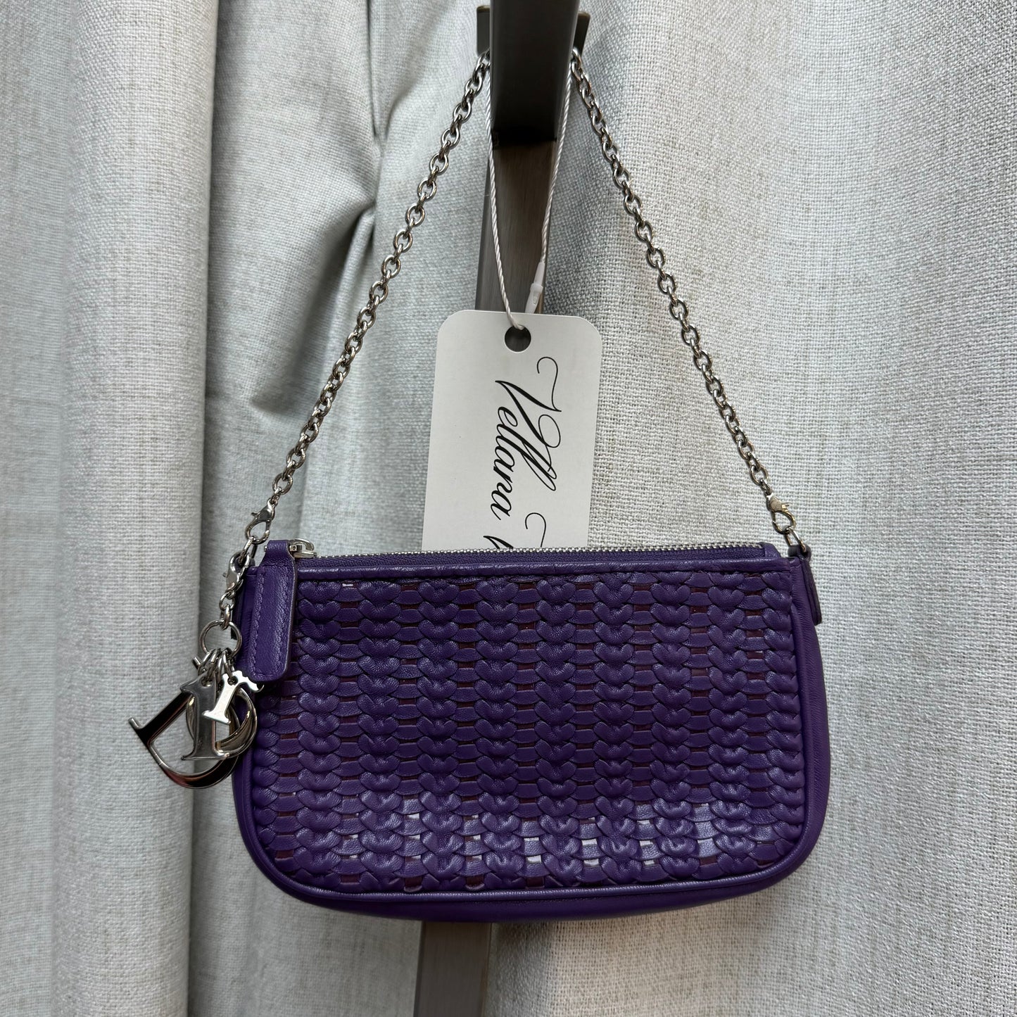 Christian Dior Purple Woven Lambskin Leather Pochette w/ Silver Hardware