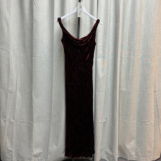 Carmen Marc Valvo Red Velvet Beaded Dress