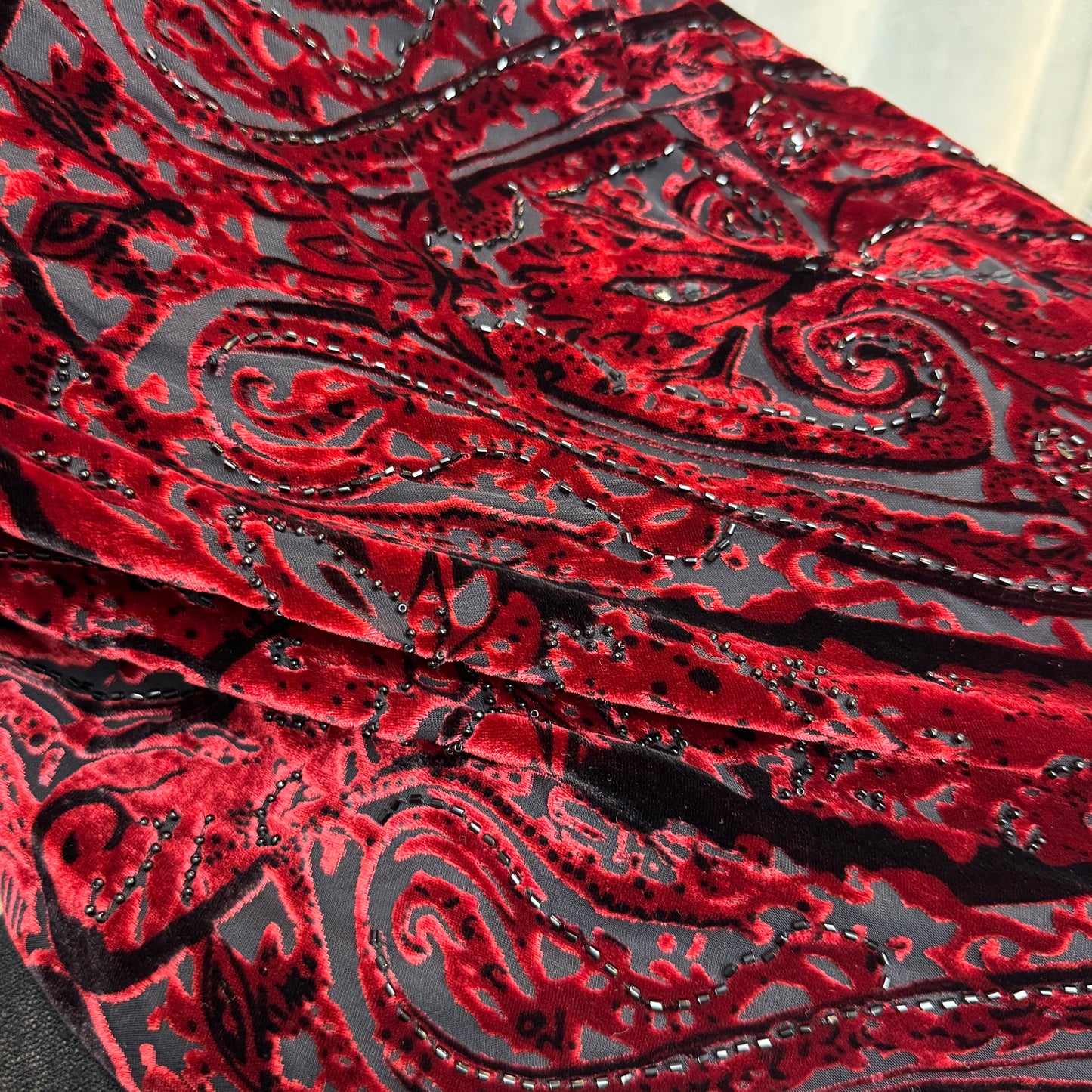 Carmen Marc Valvo Red Velvet Beaded Dress