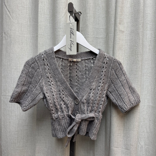 Cropped Gray Short Sleeve Cardigan