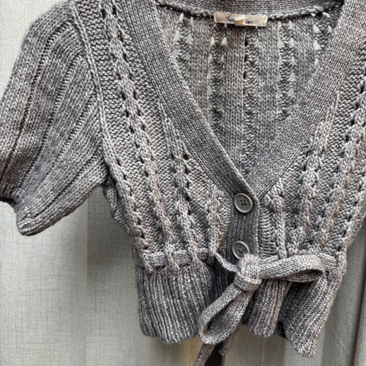 Cropped Gray Short Sleeve Cardigan