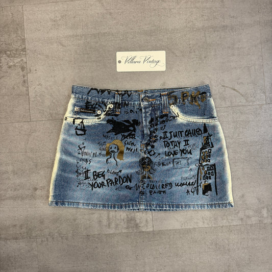 D&G F/W 2000 Jean-Michel Basquiat Print Denim Mini Skirt