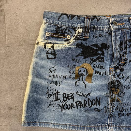 D&G F/W 2000 Jean-Michel Basquiat Print Denim Mini Skirt
