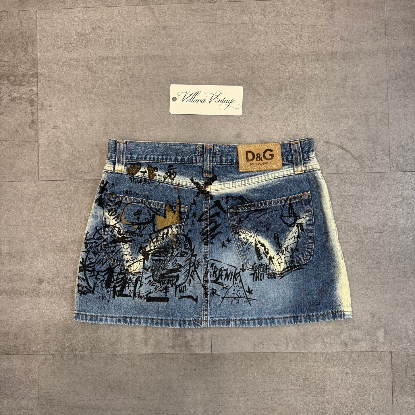 D&G F/W 2000 Jean-Michel Basquiat Print Denim Mini Skirt