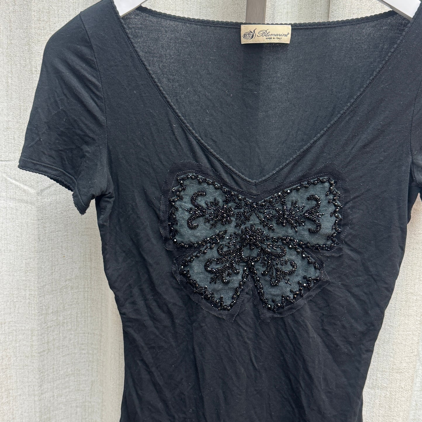 Y2K Blumarine V-neck with Beaded Bow