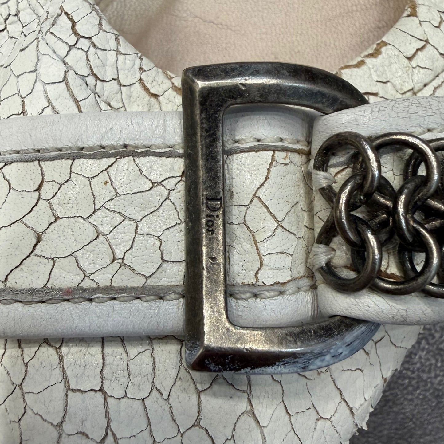 Dior White Crackled Leather Chainmail Ballet Flats
