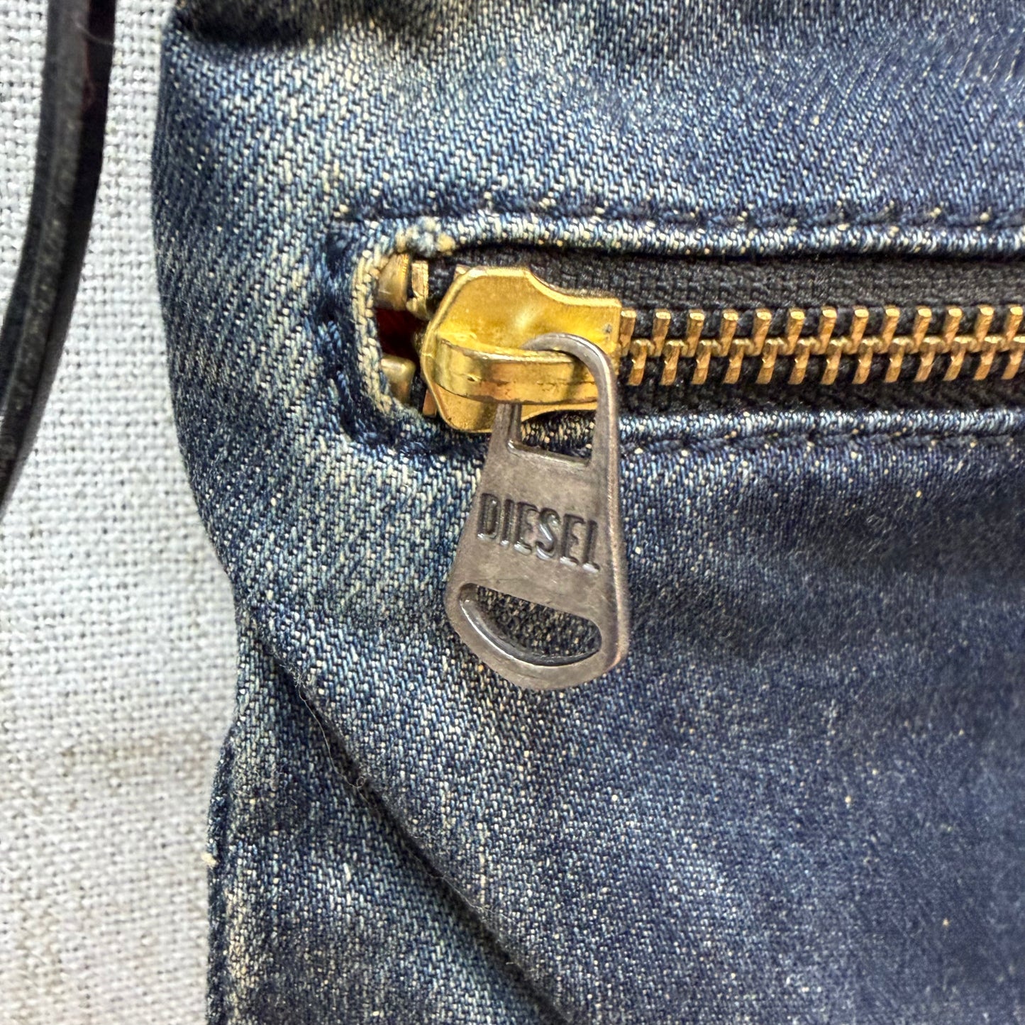 Diesel Industry Small Denim Baguette Bag w/ Metal Studs & Rhinestones