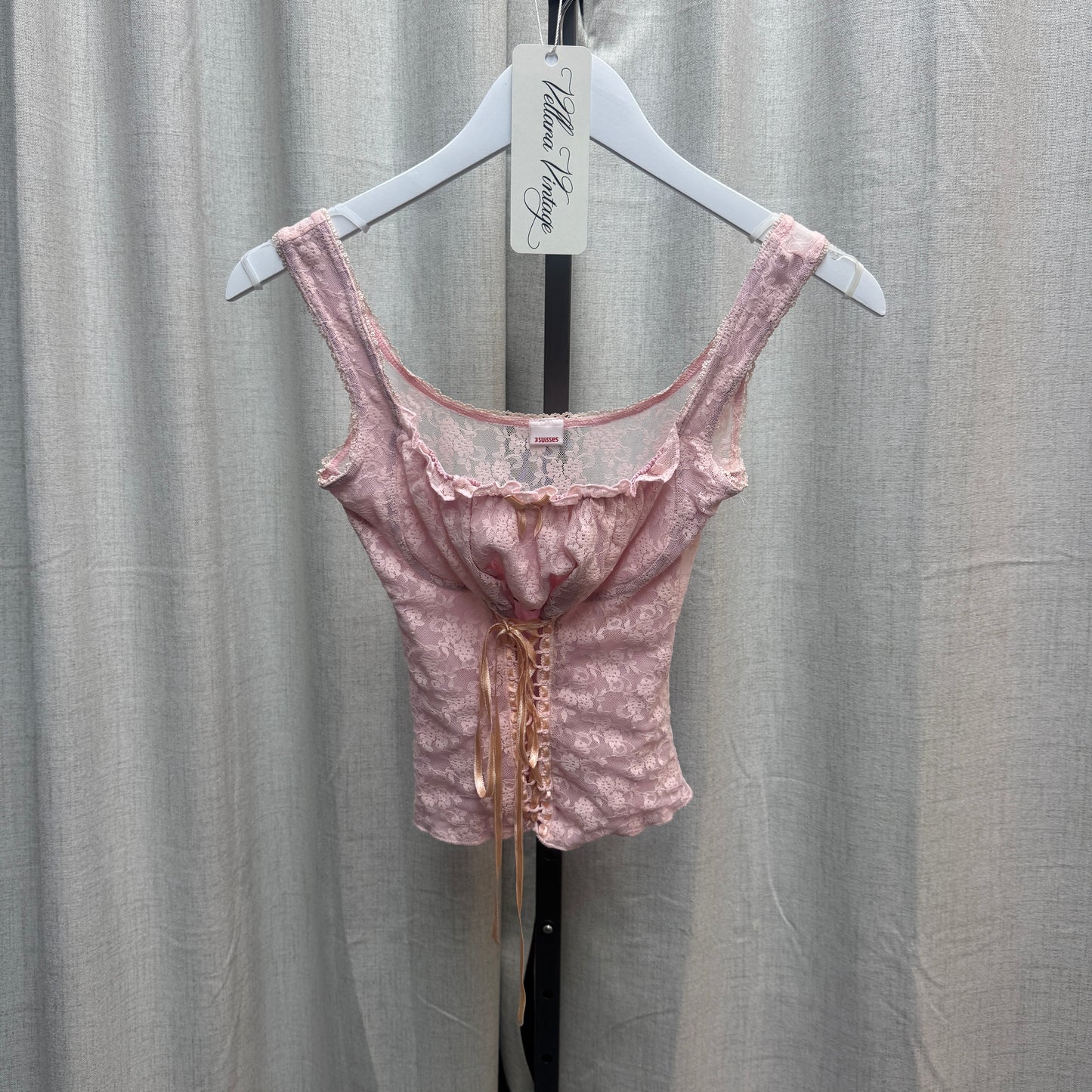 Pink Lace Lace-Up Tank Top
