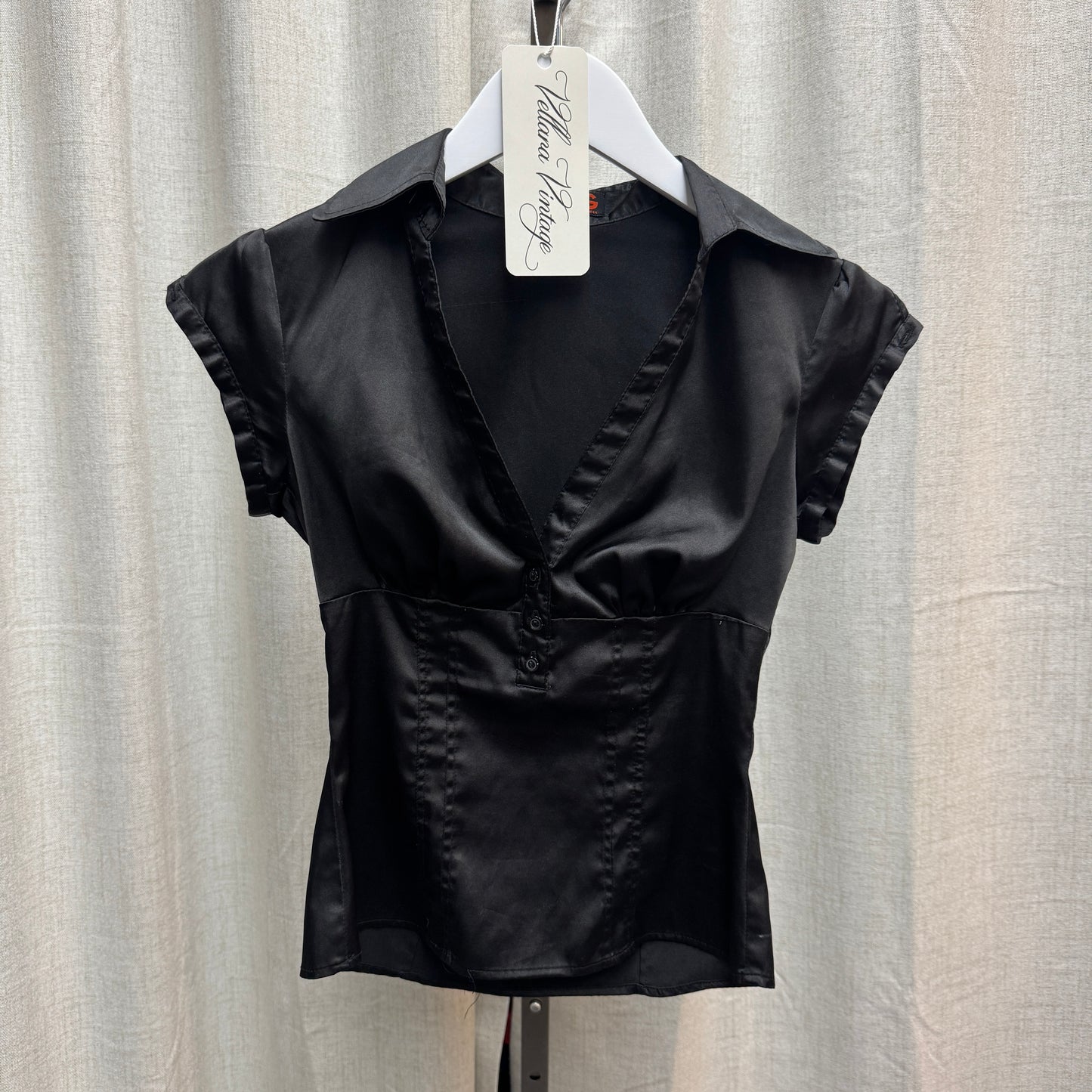 G by Guess Black Satin Button Up Blouse