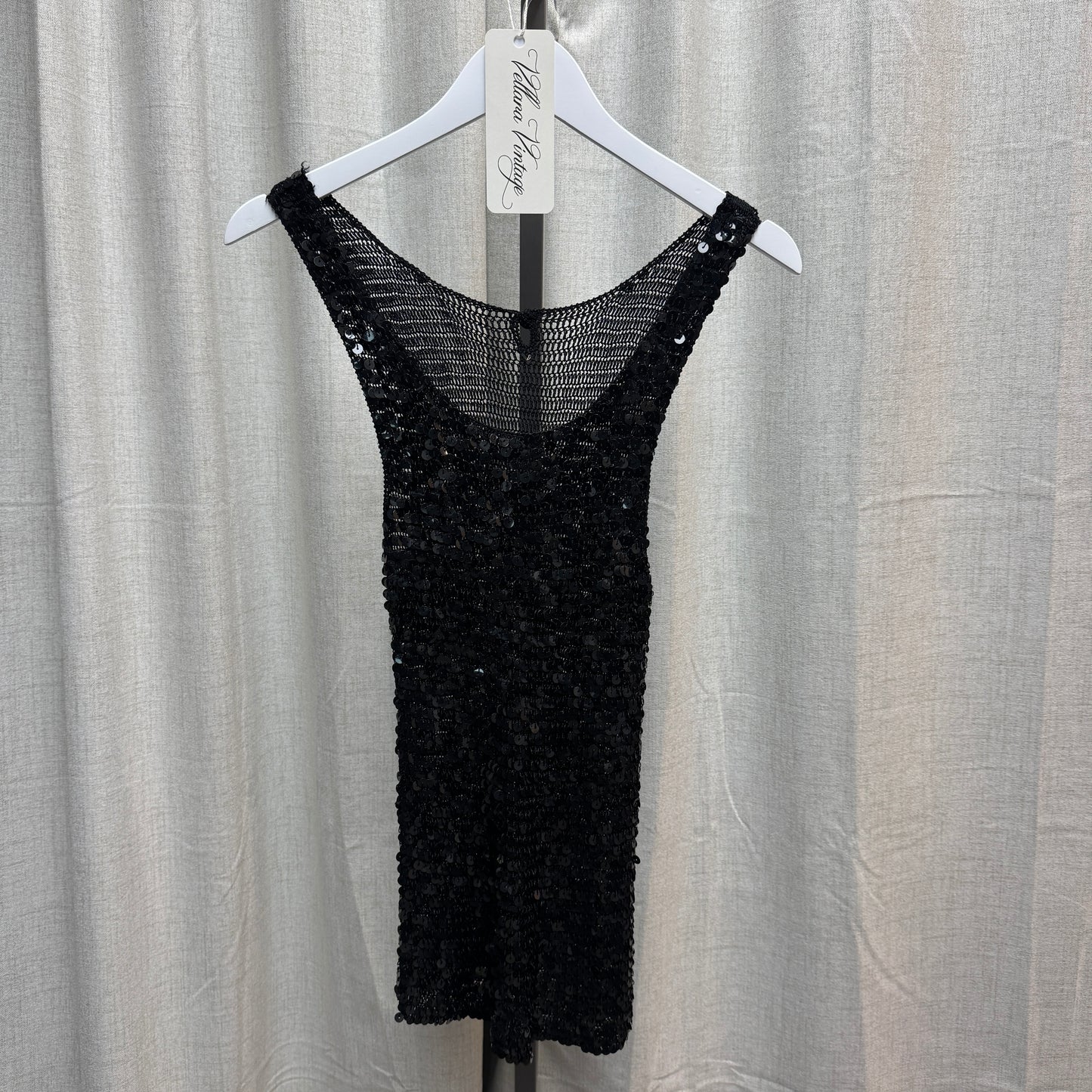 Black Sequin Crochet Long Tank Top