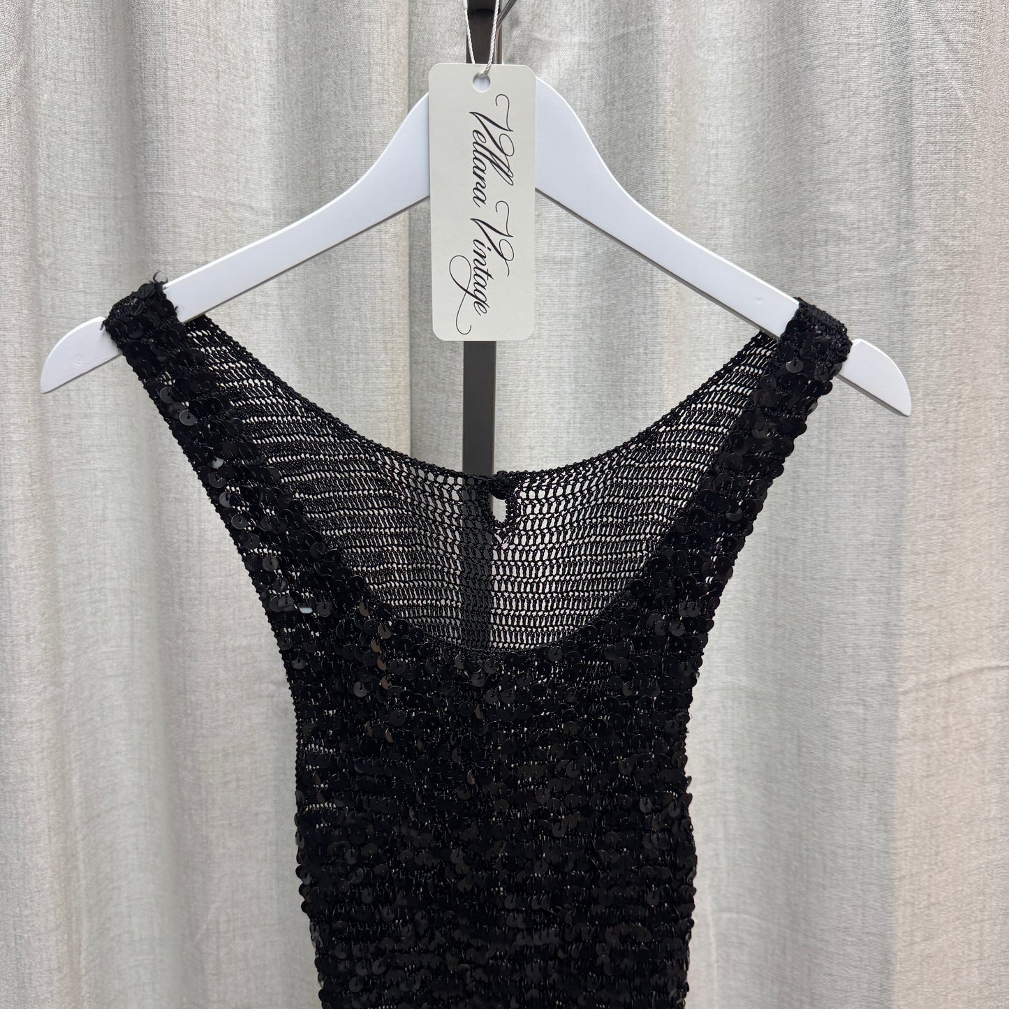Black Sequin Crochet Long Tank Top